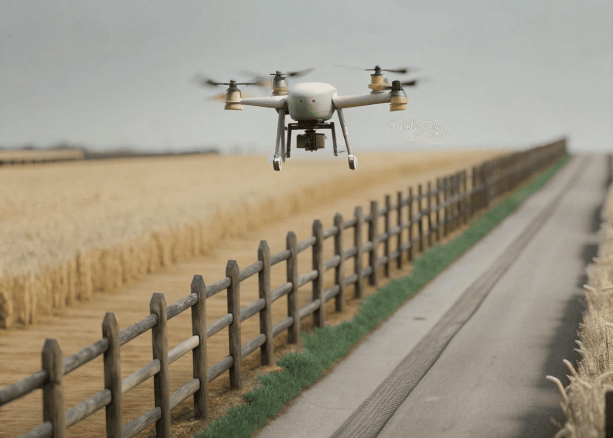 Dron aplicando producto en el campo